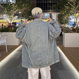 毛边廓形拉链牛仔外套男新款立领夹克 J2213 P70图片