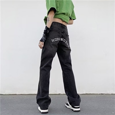 美式高街vibe风刺绣牛仔裤男潮牌嘻哈微喇叭炸街长裤TN1629-P45，男装牛仔裤，星座1001-1