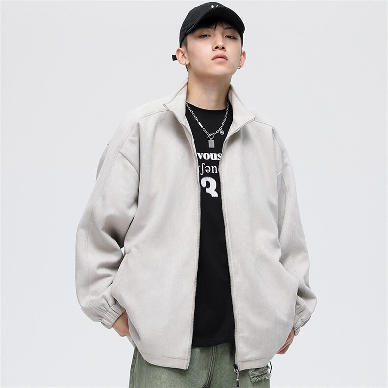麂皮绒立领夹克男宽松落肩纯色上衣外套JK720-P68,男装夹克,星座1204-3