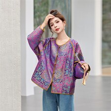 中古风女士真丝宋锦提花外套高端大方，女装短外套，素月