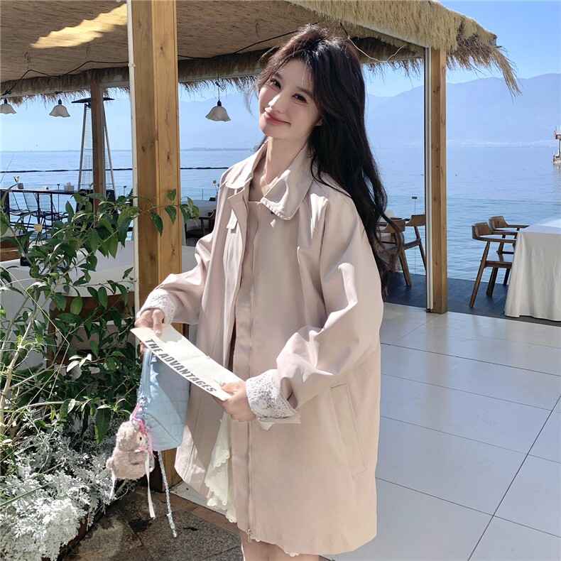新款已出货粉色甜美蕾丝袖口风衣外套2B153-7003-P155-K248,女装风衣,2B153