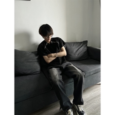 秋季美式ins高街hiphop拉链直筒重工艺水洗牛仔裤货号K685P55，男装牛仔裤，电商A063