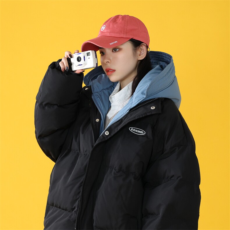中性风冬装ins撞色拼接厚款保暖连帽棉服A125-Y281-P130,男装棉衣,电商A125