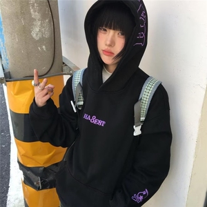 新款美式复古黑色连帽卫衣男款重工刺绣重磅帽衫上衣帽衫WX76,优雅冬季女装搭配图片