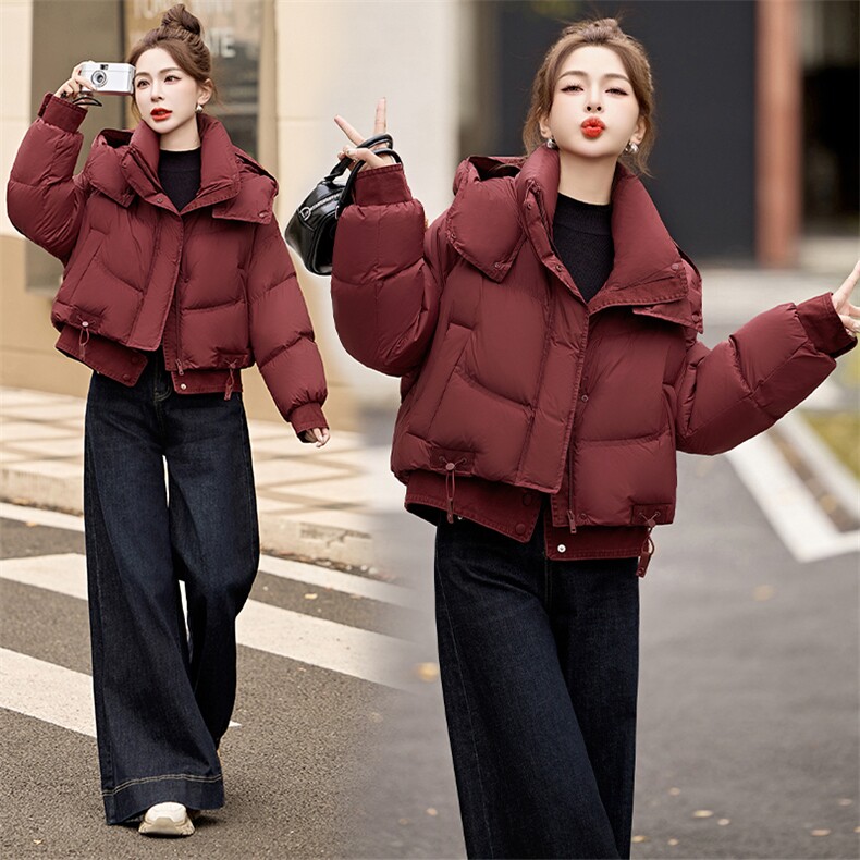 欧货牛仔拼接羽绒服女2025冬季新款韩版90白鸭绒加厚短款时尚外套，女装羽绒服，关键词