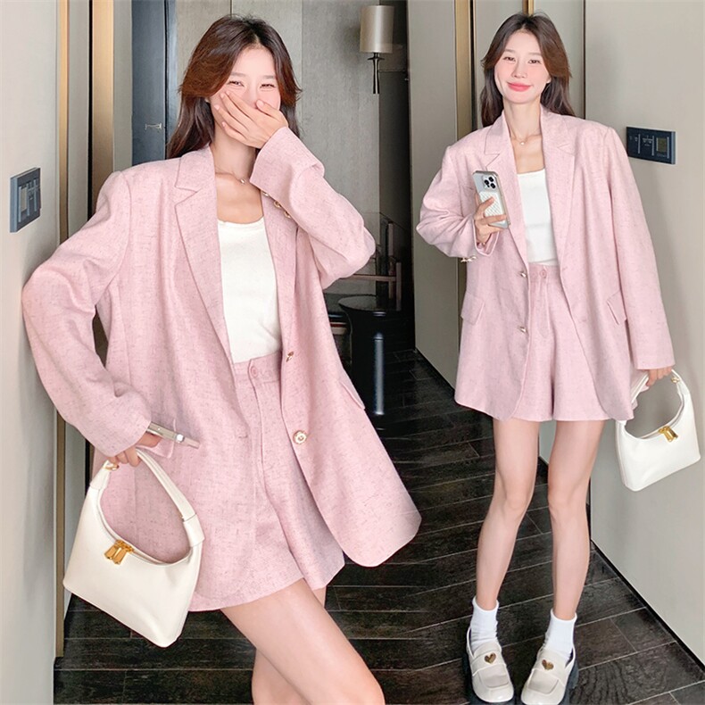 西装外套女宽松英伦风西服短裤两件套装2024秋季新款，女装套装/套裙，韩蜜菓