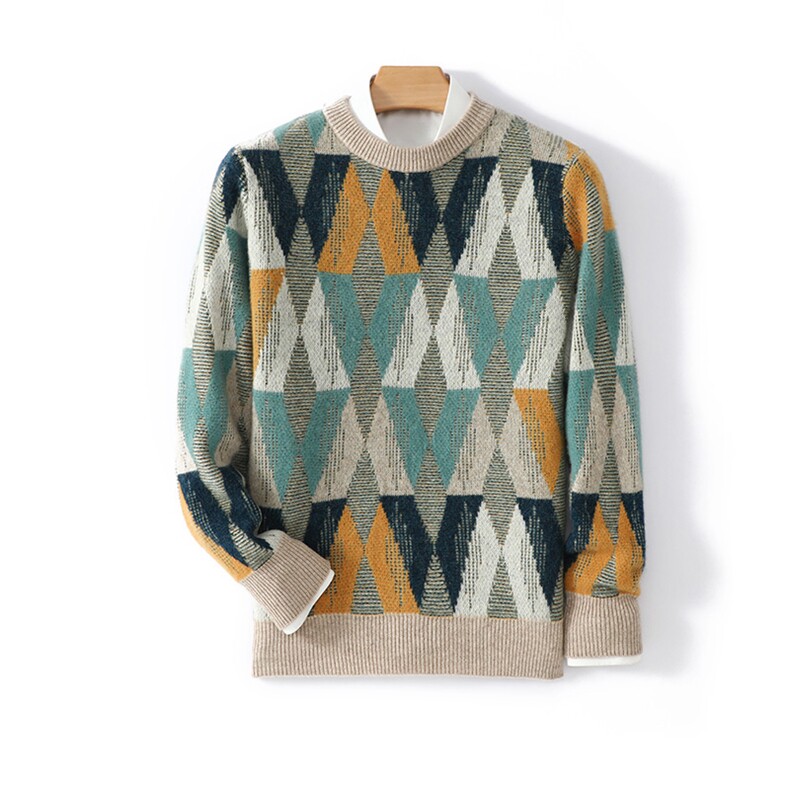 羊毛衫2024年秋季圆领长袖羊毛时尚都市套头，男装羊毛衫，德晨羊绒