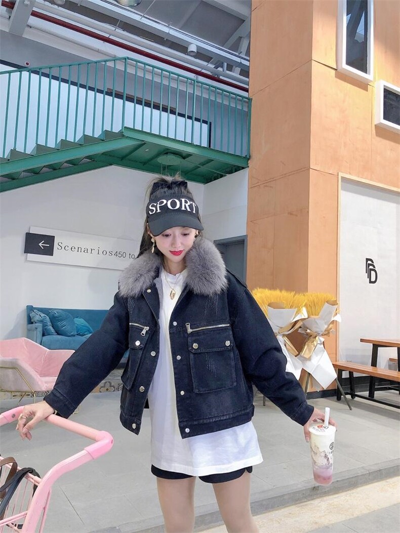 爆版简单款狐狸毛牛仔外套非常好卖，其它，金地雪