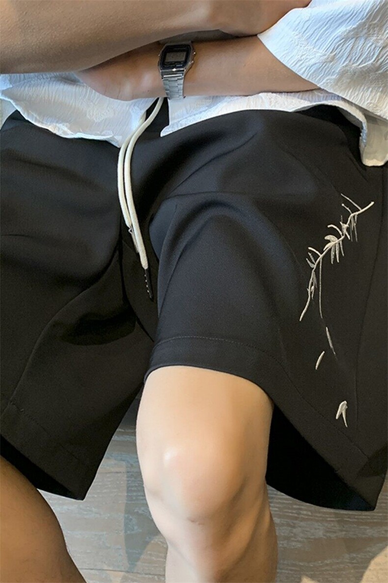 2924新款中式刺绣竹子冰丝短裤宽松M~4XLXZ604-DK206-P35控48,男装牛仔裤,星座604