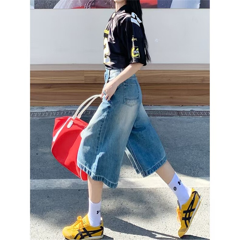 小个子七分牛仔短裤女夏季薄款直筒宽松高腰显瘦百搭中裤7分裤子,男装牛仔裤,星座1210-1