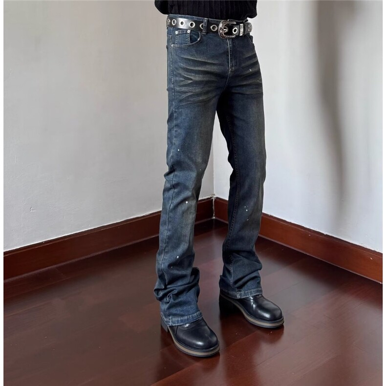 美式复古低腰微喇牛仔裤男秋季新款高街设计感弹力显瘦窄版喇叭裤,男装牛仔裤,星座516A