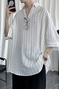 夏季新款条纹衬衫领头N字口五分夏天短袖衬衫DSA1777/CS01P45图片