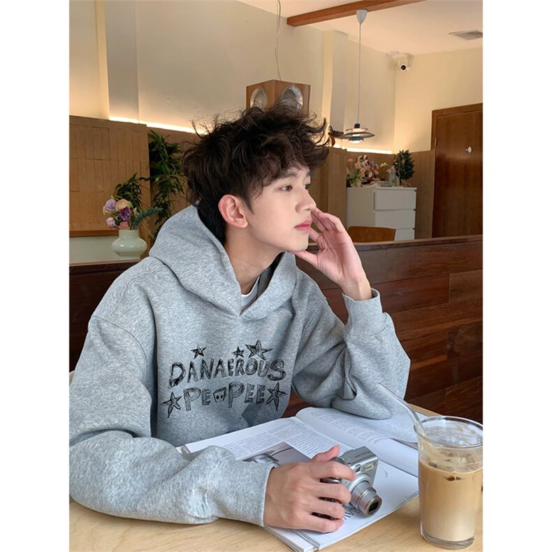 抖音得物高品质印花连帽卫衣秋冬装美式宽松连帽纯色卫衣ADL100,男装卫衣,电商A443