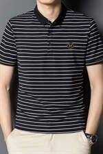 时尚条纹短袖T恤男薄翻领POLO衫夏季中年男士休闲百搭体恤衫男装，男装T恤，电商B212（原钱塘6029）