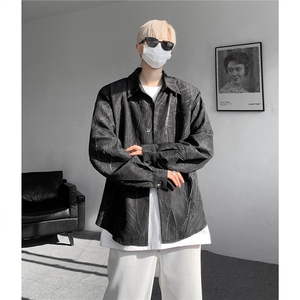 8XL-M 小众解构肌理感裂纹垫肩花衬衫男高级感宽松衬衣男CS520P55图片