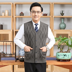 秋冬季马季开衫加绒加厚中老年背心坎肩男装无袖毛衣爸爸装，男装针织衫/毛衣，钱塘6003（原4033）