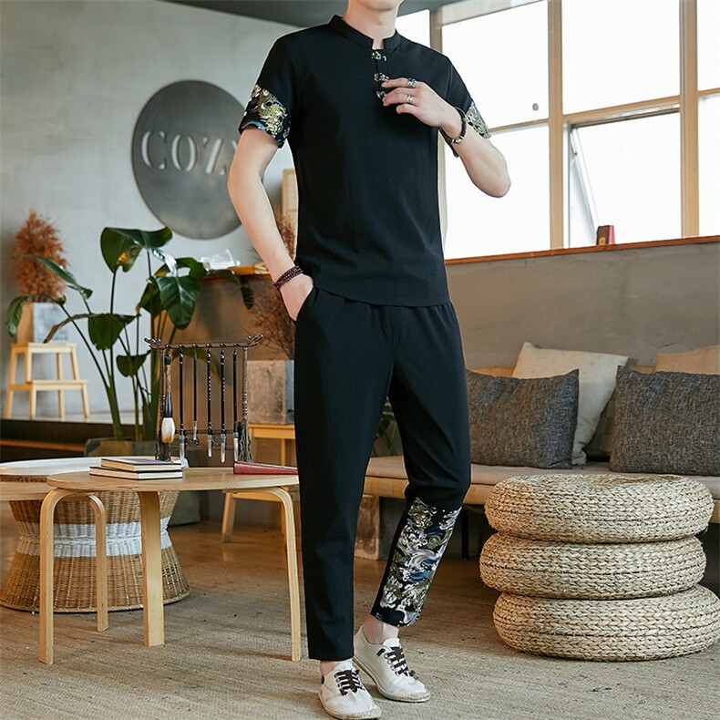 中国风套装男2021夏季新款古风汉服宽松唐装两件套 A438-999-P60图片