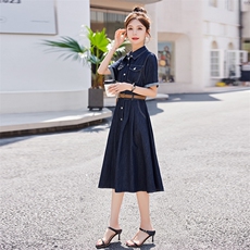 天丝牛仔连衣裙女欧货2025夏季新款高级感气质收腰显瘦衬衫长裙子，女装连衣裙，沁沁公主