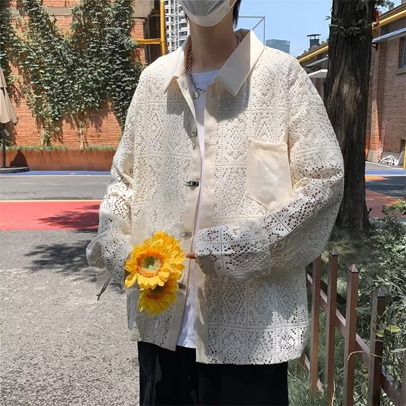 法式复古镂空衬衫2022秋季男女新款宽松休闲开衫衬衣HC62P45图片
