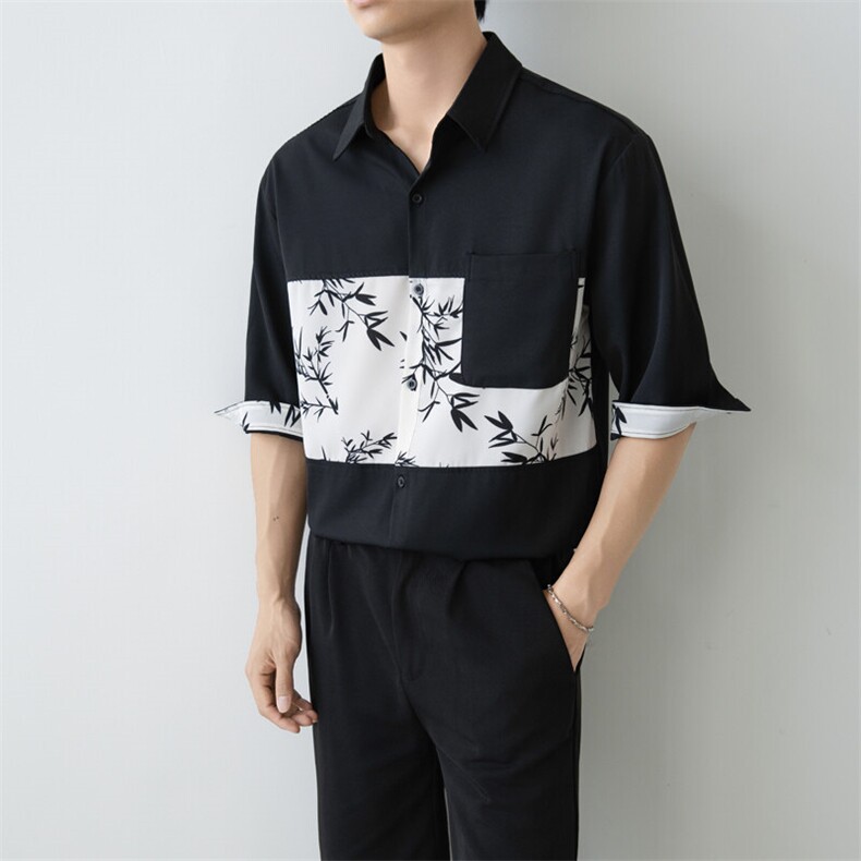 夏男x小伙立领纯色衬衫男休闲宽松风衬衣轻熟风A236-82569-P55,男装衬衫,电商A236