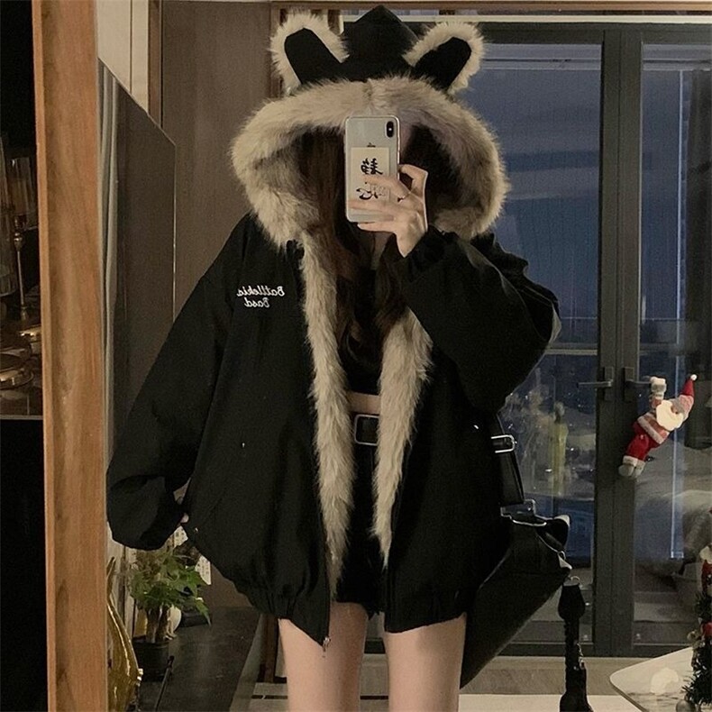 座山雕毛领棉衣冬季美式高级感猫耳朵夹克加绒加厚连帽外套,男装夹克,星座1210-1