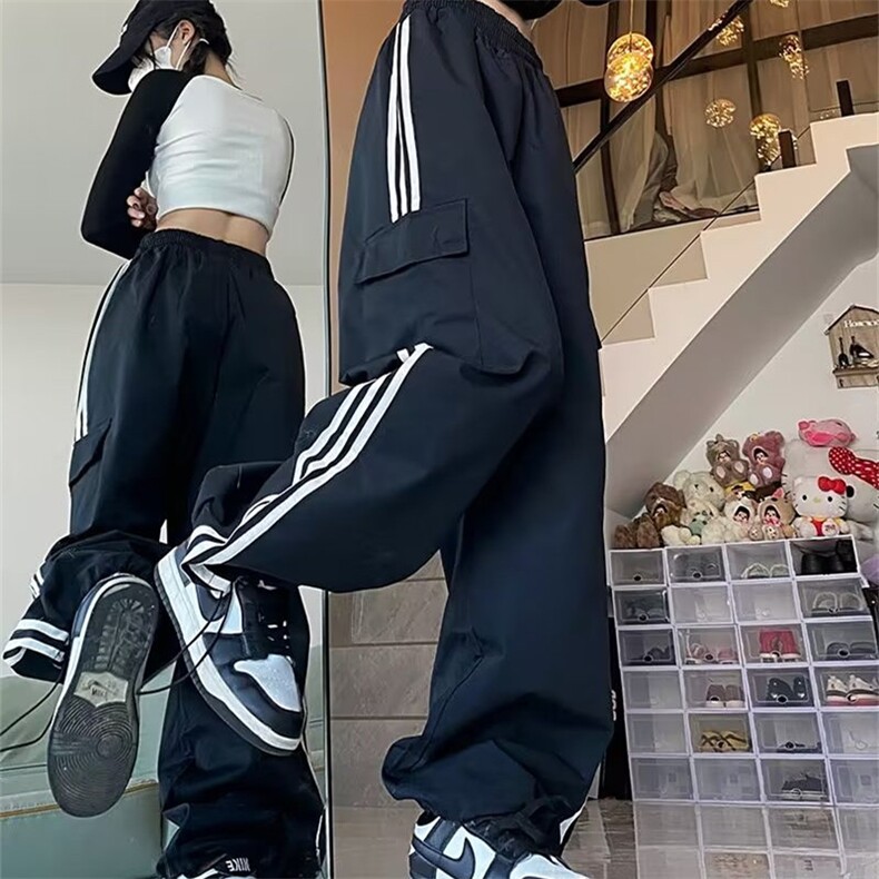 束脚工装运动裤子女春秋新款学生宽松美式条纹阔腿长裤AK815-P45,男装休闲裤,星座1008