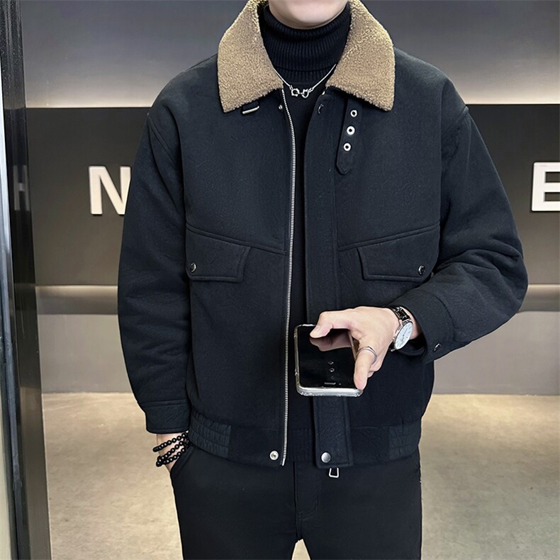 毛领加绒加厚外套男2025冬季新款短款夹克B240-993-P195,男装夹克,电商B240