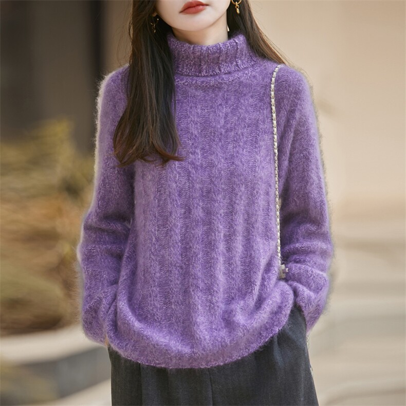 2025年秋季常规款花纱高领宽坑时尚百搭羊毛衫，女装羊毛衫，昭美羊绒