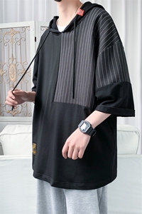 货足7XL-M 2023夏季新款美式连帽七分袖纯T恤男半袖体恤加大码图片
