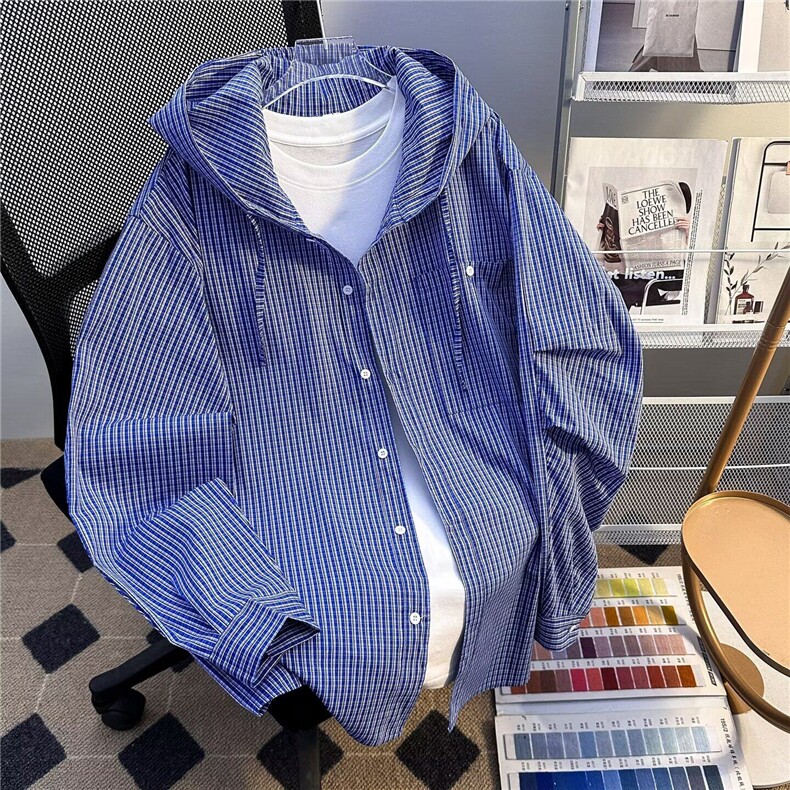 防紫外线弯刀袖格子衬衫防晒衣男夏季新款美式冰丝轻薄透气钓鱼服，男装防晒衣，星座601-1