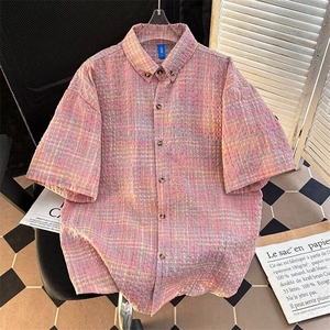 粉色衬衫短袖男女文艺帅百搭宽松2025夏季ins外套衬衣CY1141-P32图片