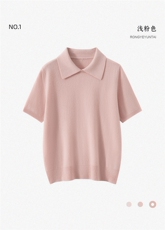 HE|基础美软糯A规100%纯山羊绒短袖女polo领针织衫宽松打底毛衣，女装羊绒衫，戎叶云台