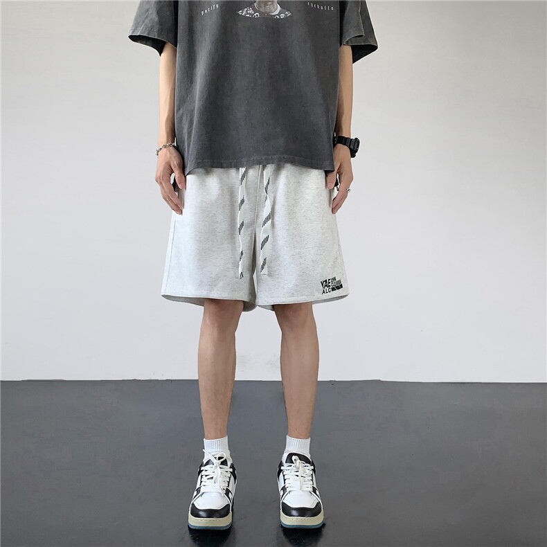 320G针织短裤夏季男士短裤字母绣花五分裤男夏天ins潮流港风裤子图片