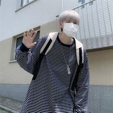 夏季港风ins长袖圆领上衣男日系宽松情侣条纹T恤潮流T1301-P24，男装T恤，星座512-2