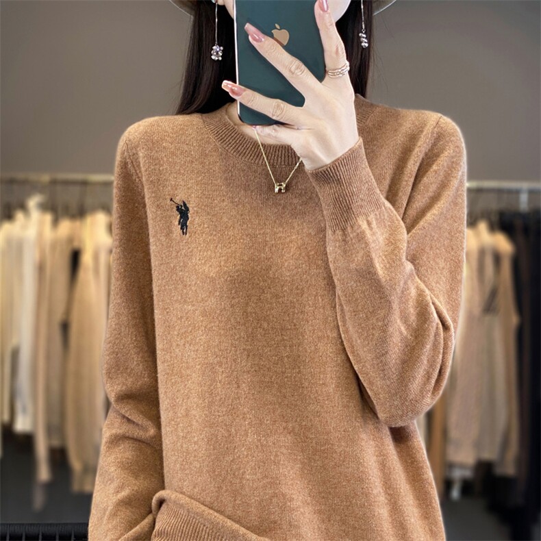 2024秋冬新款羊毛女士纯色圆领羊毛衫,女装羊毛衫,润辉羊绒