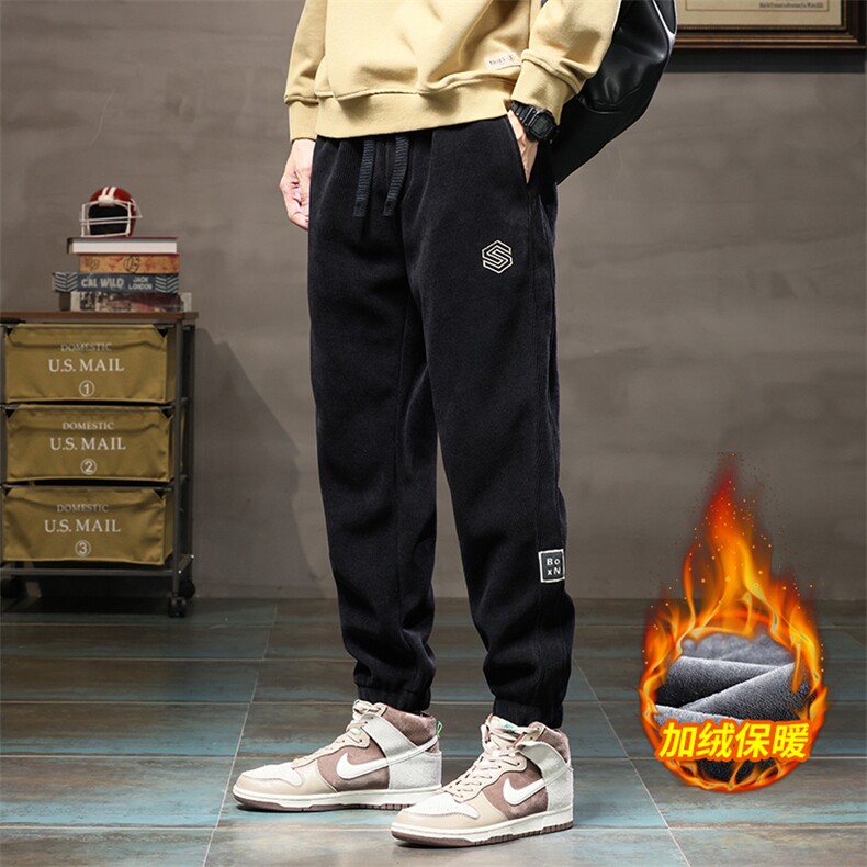 加厚休闲裤男士秋冬季宽松束脚裤运动保暖卫裤Z8894-P45/加绒P55,男装休闲裤,星座509