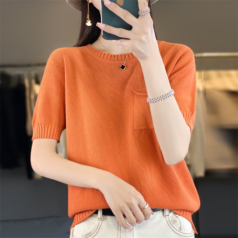 纯棉桂花针带兜圆领短袖女,女装T恤,贵皇网供仓