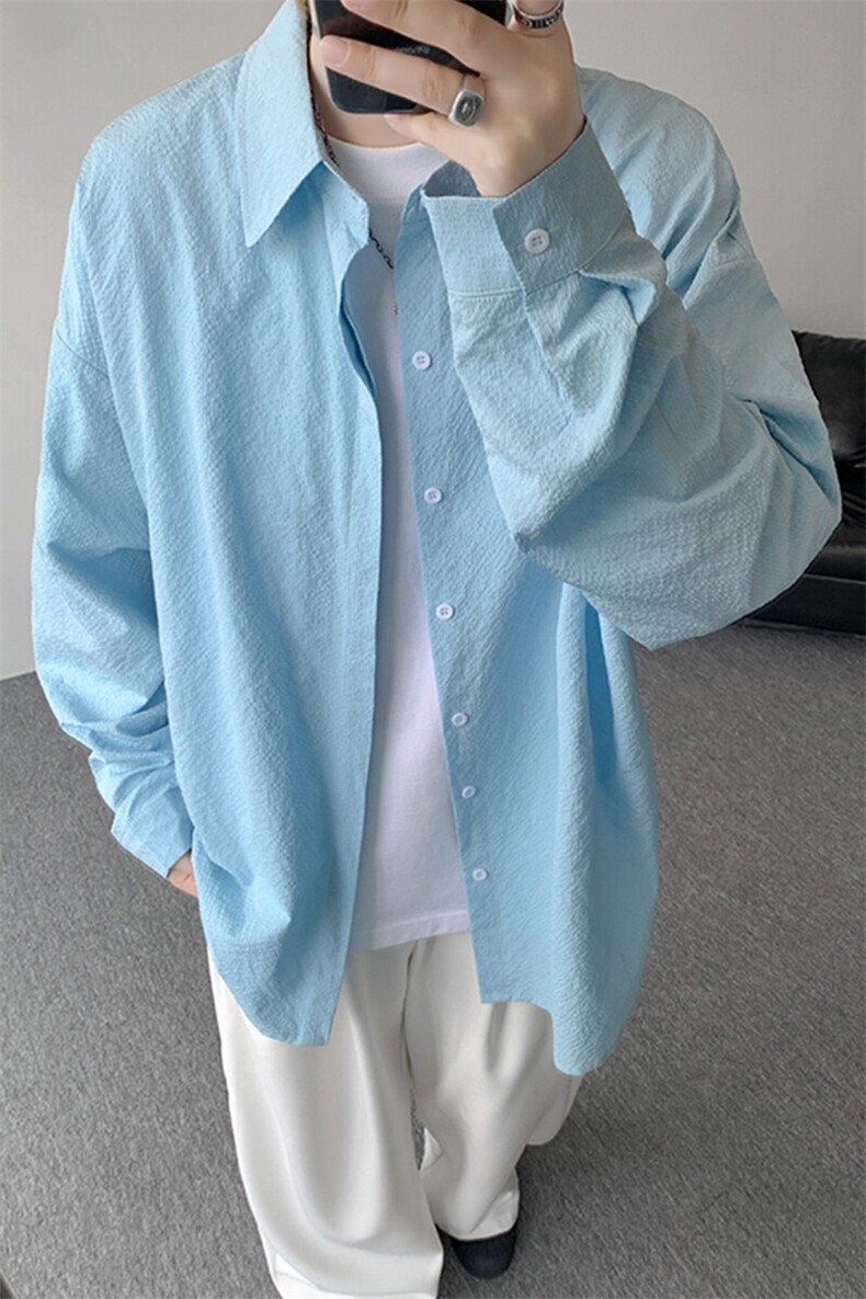 8XL-M泡泡纱盐缩肌理长袖衬衫男夏季冰丝外套防晒衬衣CS29007P40,男装衬衫,电商B312