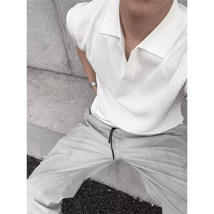 肌理感翻领冰丝Polo衫高级感针织纹理短袖夏季半袖纯色休闲男ins图片