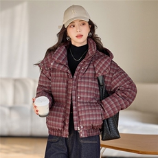 现货，2025冬季格子羽绒棉格子棉衣面包服，女装棉衣/棉服，利佳可人