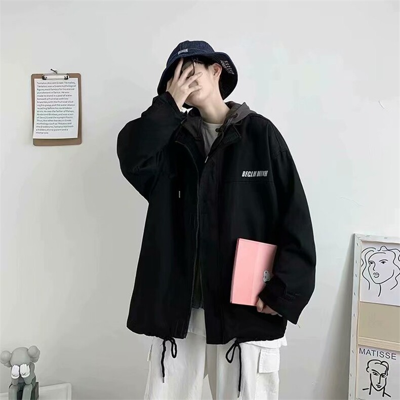 2023春季潮流假两件连帽夹克外套ins潮牌工装外套上衣男jk15-p75，男装夹克，星座1008-1