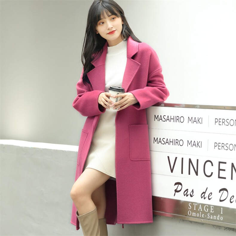 2025年秋季新款带兜针织羊毛大衣外套时尚休闲通勤百搭，女装双面呢大衣，诗洋大衣