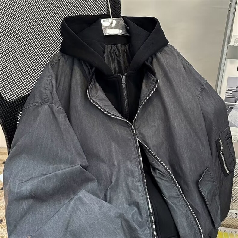 得物品质秋款男假两件连帽夹克衫渐变色宽松休闲外套JK3000P90,男装夹克,星座1013-1