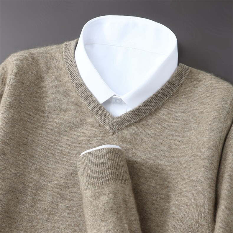 2025舒适百搭简约v领长袖百搭针织羊绒衫,男装羊绒套衫,蒙亿羊绒