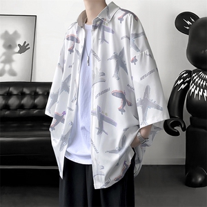 夏季潮流小飞机满印ins衬衫新款冰丝情侣装 A071-C35-P38图片