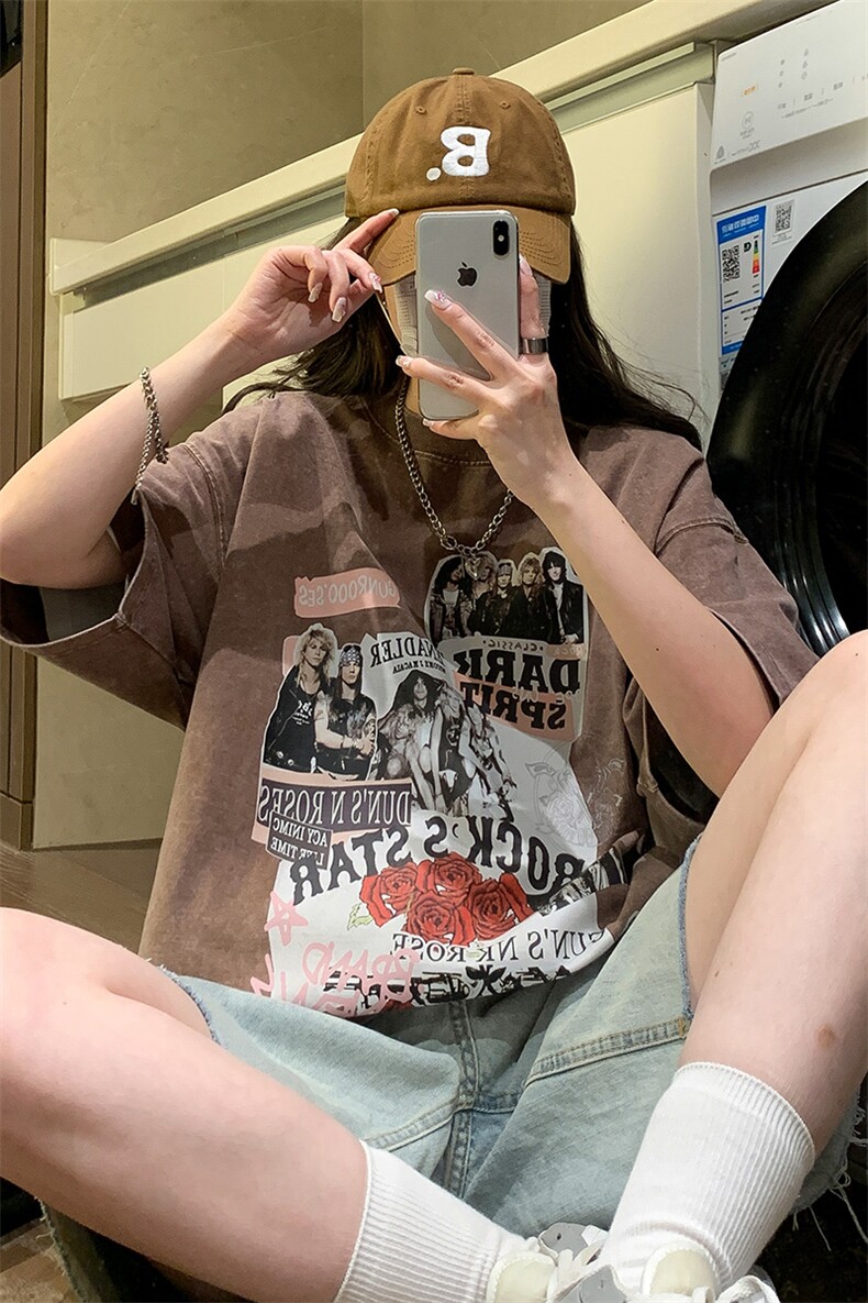 中性2026夏季宽松水洗复古短袖T恤美式男女情侣装夏装半袖S178P38,男装T恤,电商A233-1