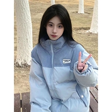 青少年冬季男女宽松小众设计感拼接立领棉衣面包服棉袄情侣装外套，男装棉衣，星座506A