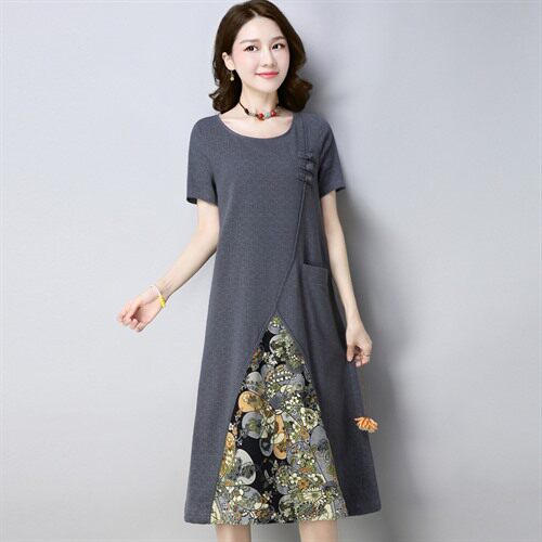 连衣裙2021年夏季中长款短袖口袋修身显瘦气质唯美可爱街头,女装连衣裙,丽影随形