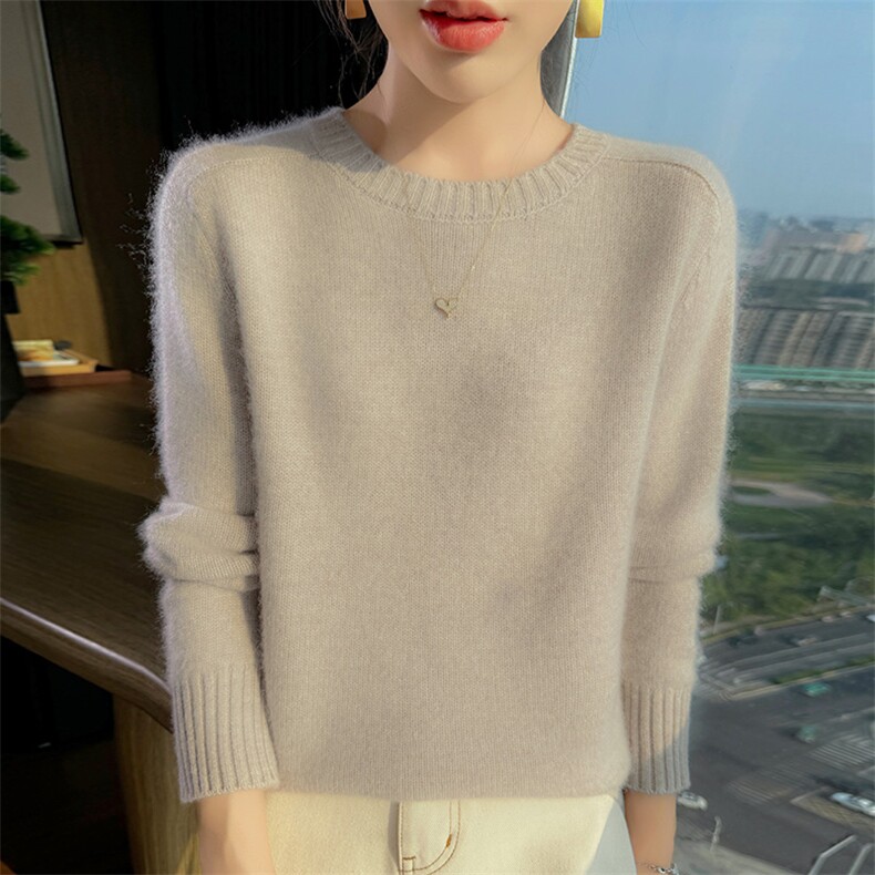 2025舒适百搭秋冬简约纯色圆领长袖羊绒衫,女装羊绒衫,更慕羊绒