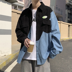 牛仔拼接衬衫设计感小众上衣2023新款春秋宽松衬衣ins潮W2105-P40图片